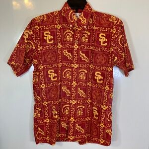 USC Trojans Button Down Shirt Sz XS Reyn Spooner Red Fight On All Over Print